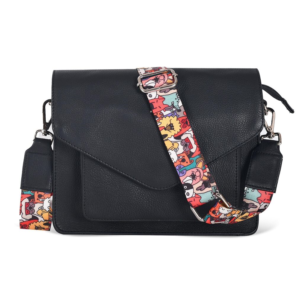 5458 Leather Flapover Crossbody Handbag Purse with Adjustable Strap &